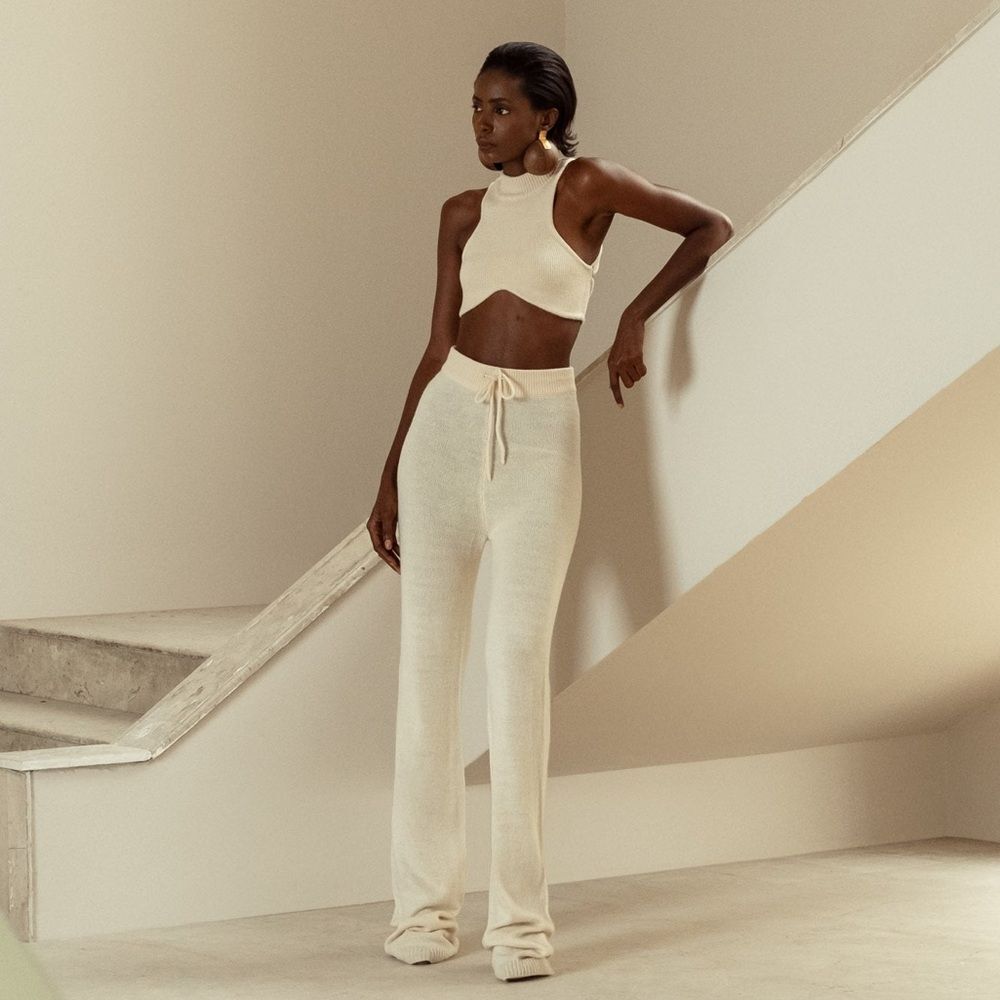 Andrea Iyamah Ally Knit High Rise Pants Ivory/Tusk Size XS (US 4-6)